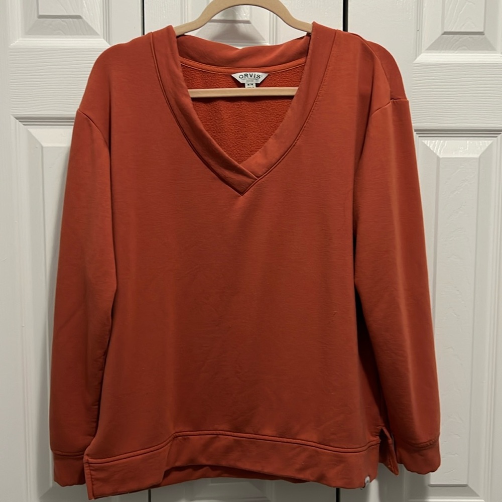 Orvis super soft burnt orange top comfy L $18